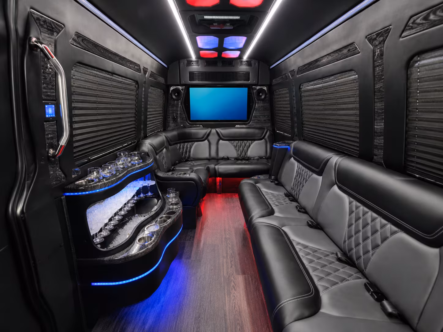 billings 25 passenger party bus inside