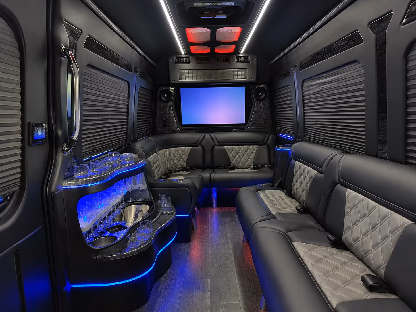 billings 40 passenger party bus inside